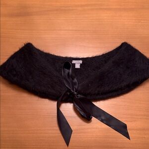 Ann Taylor Black Fuzzy Shawl‎ with Satin Ribbon